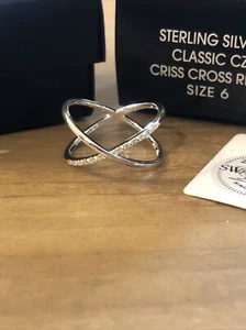 AVON 925 NVC CZ STERLING SILVER CRISS CROSS RING SIZE 6 NIB - Picture 1 of 7