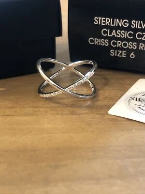 AVON 925 NVC  CZ STERLING SILVER CRISS CROSS RING SIZE 6 NIB - Image 1 of 4
