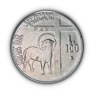 VATICAN CITY. 1984, 100 Lire - Pope JP2, Year of Peace, Paschal Lamb, Cross 1 - Picture 1 of 3