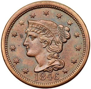 1846 N-12 R-1 Tall Date Braided Hair Large Cent Coin 1c - Picture 1 of 2