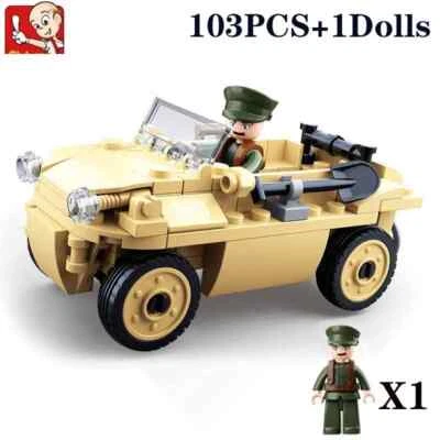 Sluban 103PCS Military WW2 Amphibious Car Bricks Soilder Figures Building Blocks - Image 1 of 4