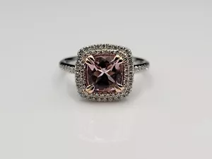 14k Cushion-Cut Pink Morganite & Diamonds Halo White With Rose Gold Ladies Ring - Picture 1 of 12