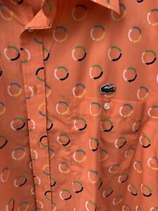 Lacoste Mens 3XL(8) Long Sleeve Button Cotton Down Orange W/Arrow Circle Pattern