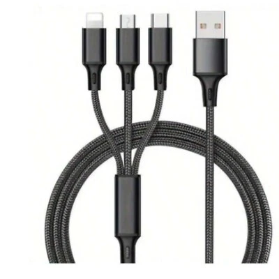 Multi Charging Cable Nylon Braided USB Type-C Universal 3 in 1 Cord Adapter, 4Ft - Image 1 of 4