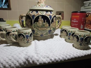 Vintage Gerz German Castles Punch Bowl Tureen, Gerzit Set w/ 6 Cups - Picture 1 of 10