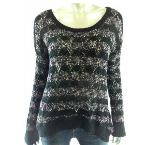 Kensie Junior Women Sweater M Black Purple Knit Striped Pull Over - Picture 1 of 2