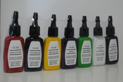 One Tattoo World Premium Tattoo Ink Set 7 Colors 1/2 oz 15 ml Each