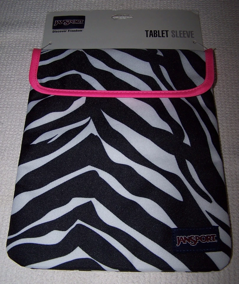 JANSPORT 1.0 Padded Tablet Sleeve Pouch Case Cover ZEBRA BLK/WHITE/PINK ~ NWT - Image 1 of 2