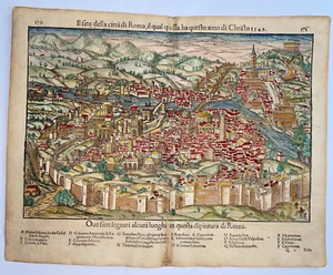 ROMA ITALIA 1558 SEBASTIAN MUNSTER GRANDE VISTA ANTICA INCISA EDIZIONE ITALIANA - Foto 1 di 11