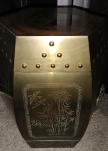 Vintage Chinese Brass Hassock Side End Table Garden Stool 18" x 15" - Picture 1 of 8
