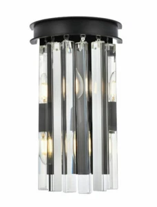 Crystal Wall Sconce Matte Black Bedroom Bathroom Dining Room Light Fixture - Picture 1 of 8