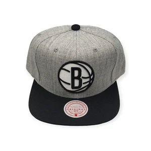 Mitchell & Ness Brooklyn Nets Grey Black Pop Adjustable Snapback Hat Cap - Picture 1 of 6