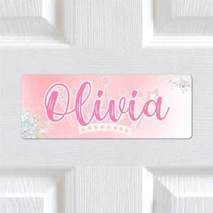 Letrero personalizado de cualquier nombre de metal princesa corona dormitorio placa. Niñas niños - Imagen 1 de 5