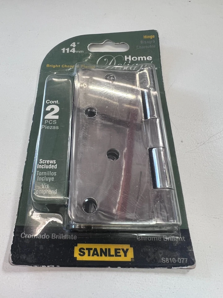 (4) Stanley Home Designs 810077 Bright Chrome Plated 4 Door Hinges 1/4 Radius