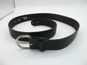 Black Basket Weave Leather belt sz. 44 made in the USA 1 3/8 " wide - Picture 1 of 6