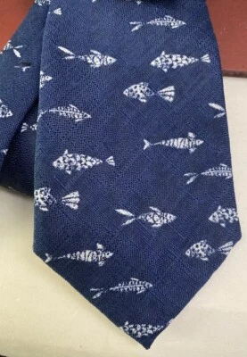 Goodfellow & Co Men's Necktie Navy Blue Fish Nautical Aquatic Regular NEW - Image 1 of 4