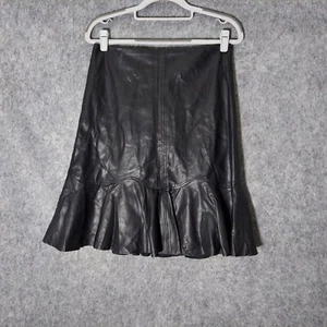 Ann Taylor Skirt 2 Black Faux Leather Ruffle High Rise Lined Zip Moto Biker - Picture 1 of 22