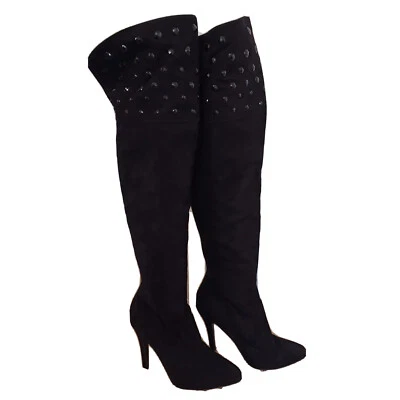 Womens Knee Boots 7.5-8 Nina New York Knee High Black Stiletto "Kenlyn" 4.5 Heel - Image 1 of 4
