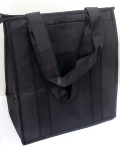 INSULATED REUSABLE GROCERY BAG - SOLID BLACK - Thermal Zipper Shopping Tote - Picture 1 of 8