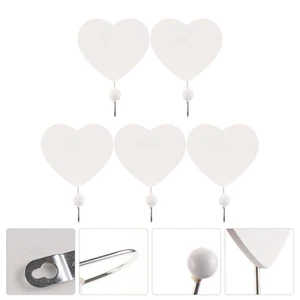 5 Pcs Heart-shaped Hook Decorations White Decorative Hooks Hearts Wall - Picture 1 of 12