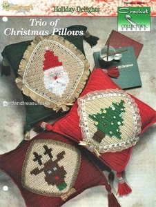 Trio of Christmas Pillows Crochet Pattern Leaflet ~  Needlecraft Shop Series - Picture 1 of 1