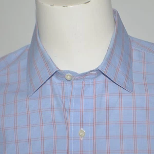 Camisa de vestir de algodón a cuadros azul sin hierro Brooks Brothers Milano 16-33 - Imagen 1 de 3