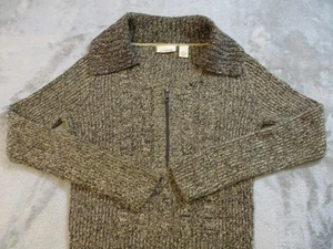 DKNY Jeans Sweater Womens Medium Brown 1/4 Zip Ribbed Long Sleeve Pullover V Nec - Picture 1 of 19