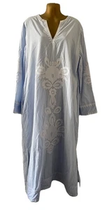 J. Marie Embroidered Kaftan Maxi Dress Light Blue Preppy Boho Beach Resort Sz XL - Picture 1 of 12