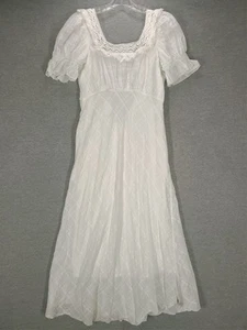 Prairie Dress Womens Medium White Long Puff Sleeve Crochet Ruffle Empire Waist - Picture 1 of 14
