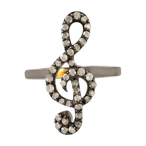 Diamond Treble Clef Midi Ring For Women In 925 Silver Gold Jewelry - Picture 1 of 6