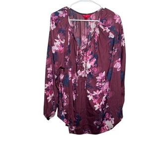 Camicia Jennifer Lopez JLO donna 2X floreale scollo a V manica lunga gabbia top - Foto 1 di 9
