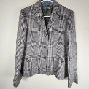 Lauren Ralph Lauren 100% Leinen Braun Hahnentritt Blazer Reitsport Business 10 - Bild 1 von 12