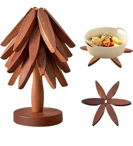 Set Sottobicchieri Albero Legno Riutilizzabili Sottobicchiere Legno Hot Pad Trivet Legno - Foto 1 di 9