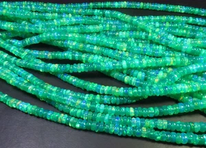 Opal Fire Rondelle Beads 3.5-5mm Natural Green Ethiopian Opal Gemstone 4Inch DIY - Picture 1 of 12