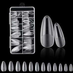 120PCS Clear Full Frosted Nails Tip Almond Acrylic Fake Nails Full Cover Artific - Picture 1 of 8