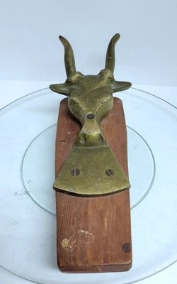 Vintage Solid Brass Bull Shoe Horn Longhorn Steer Head Boot Jack Door Stop - Image 1 of 4