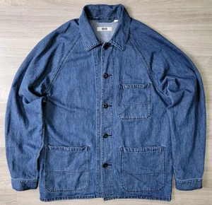 Uniqlo Chore Coat Men's M Blue Linen Denim Utility Casual Barn Pockets Workwear - Picture 1 of 12