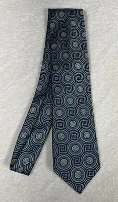 Ted Baker London Necktie Tie Blue and Green Geometric 100% Silk USA 3.5" - Image 1 of 4