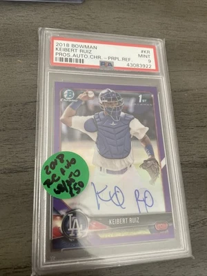 18 Bowman Chrome 1st RC Purple Refrac 68/250 Keibert Ruiz #CPA-KR Auto PSA 9 - Image 1 of 4