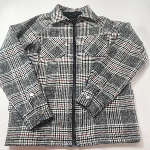 Chaqueta Richie Le Para Hombre Gris Medio Negro Rojo Mezcla de Lana a Cuadros Cremallera Completa Chaqueta - Imagen 1 de 12