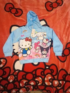Hello Kitty, My Melody,Cinnamon Roll,Kurami Light Blue Kids Hoodie - Picture 1 of 5