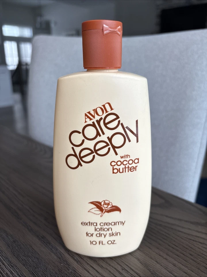 Avon Care Deeply con burro di cacao lozione extra cremosa vintage 1991 nuovo non sigillato 10 oz - Immagine 1 di 4