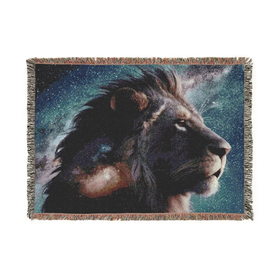 Cosmic Lion Woven Blanket, Throw Blanket, Home Decor, Lion Lover Gift, Space Art - Image 1 of 1