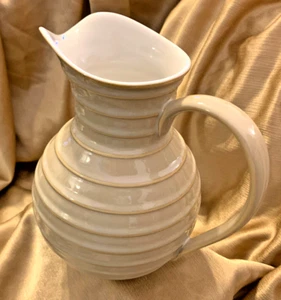 VTG Dansk Handmade Ceramic Pitcher RARE Japan Embossed Gold Accent Tan 64oz 8.5" - Picture 1 of 14