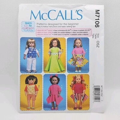 McCall's Crafts 7106 Summer Outfit Sets 18" Doll Clothes Sewing Pattern Uncut - Image 1 of 4