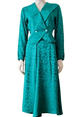 Vintage Argenti Pure Silk Dress Skirt Top Set Green 8 Petite - Image 1 of 4