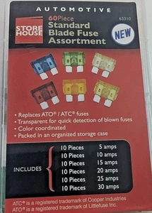 Standard Blade Fuse Assortment 60 Pc / ATO/ATC type fuses 5A, 10A, 15A, 20A, - Foto 1 di 4