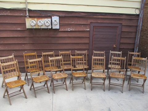 15 Vintage Wooden Folding Slat Chairs Congregational Church ~SOLD in LOT's of 2 Cover