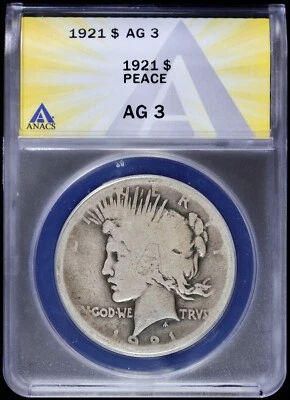 1921-P $1 Peace Silver Dollar ANACS AG 3 | High Relief - Image 1 of 4
