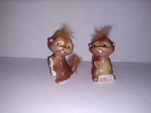 Vintage Set Of Enesco Japan Furry Chipmunk Fuzzy Hair Salt & Pepper Shakers - Picture 1 of 5